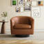Fauteuil pivotant Frankie en similicuir brun avec base en bois massif-633850634