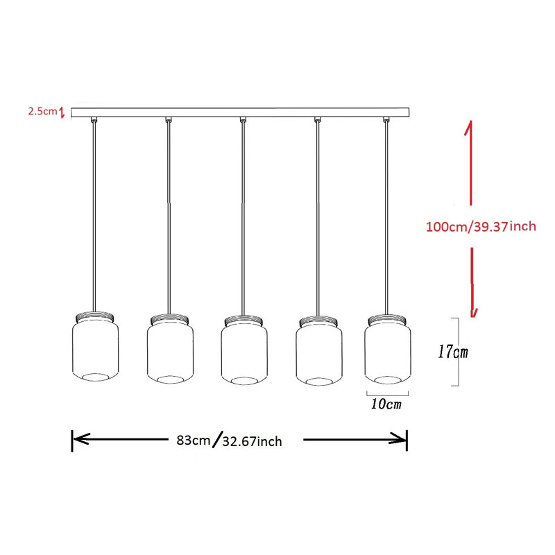 5 - Light Iron Dimmable Kitchen Island Cylinder Chandelier