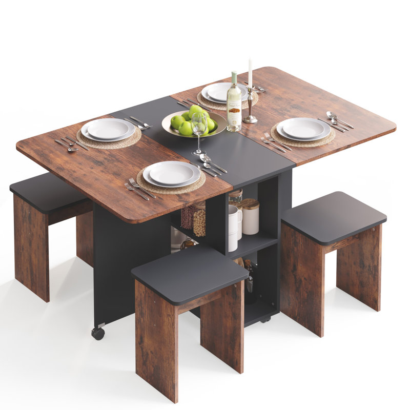 4 - Person Drop Leaf Dining Set, Rustic Brown/Black