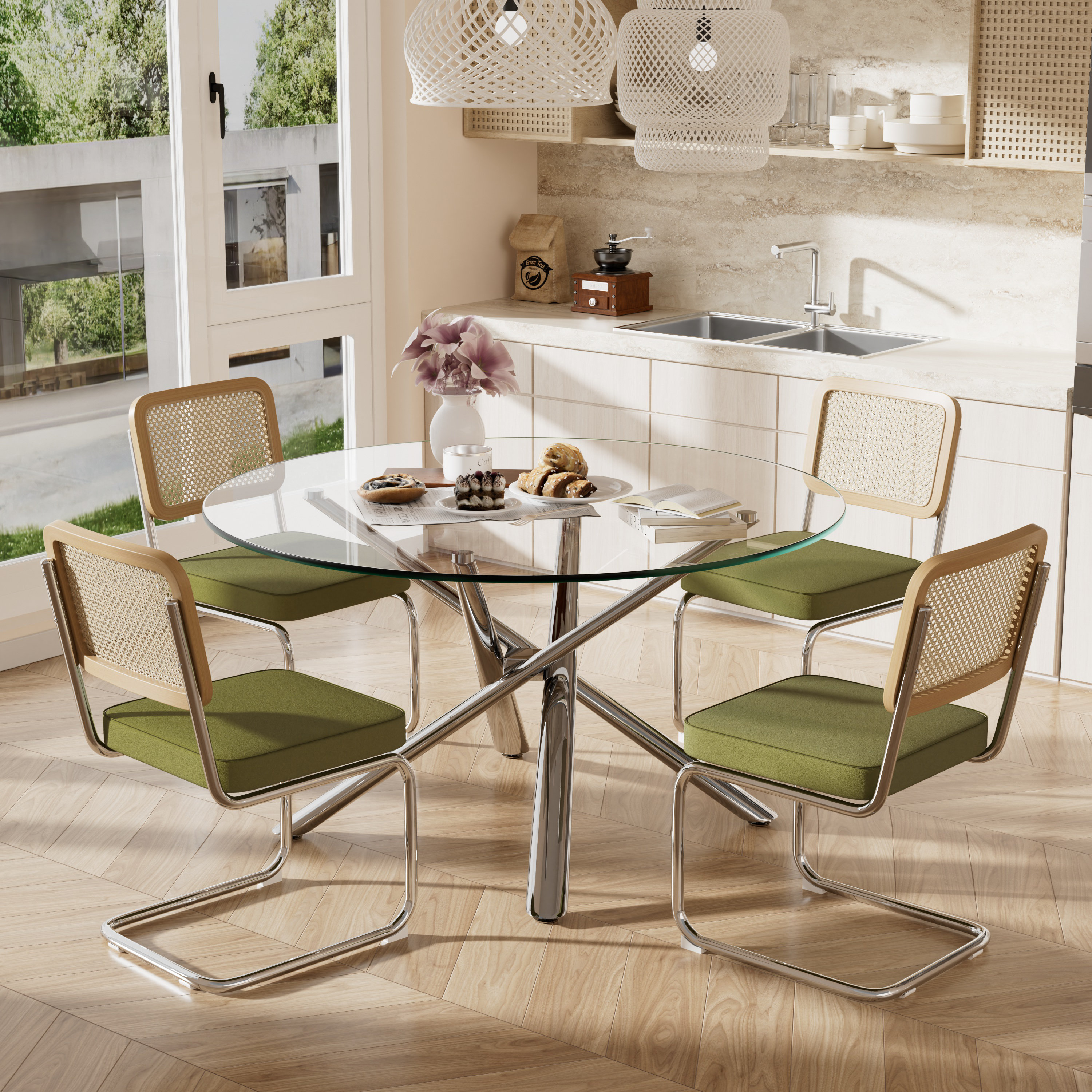 Ivy Bronx 5 - Round Glass Top Pedestal Dining Set - Wayfair Canada