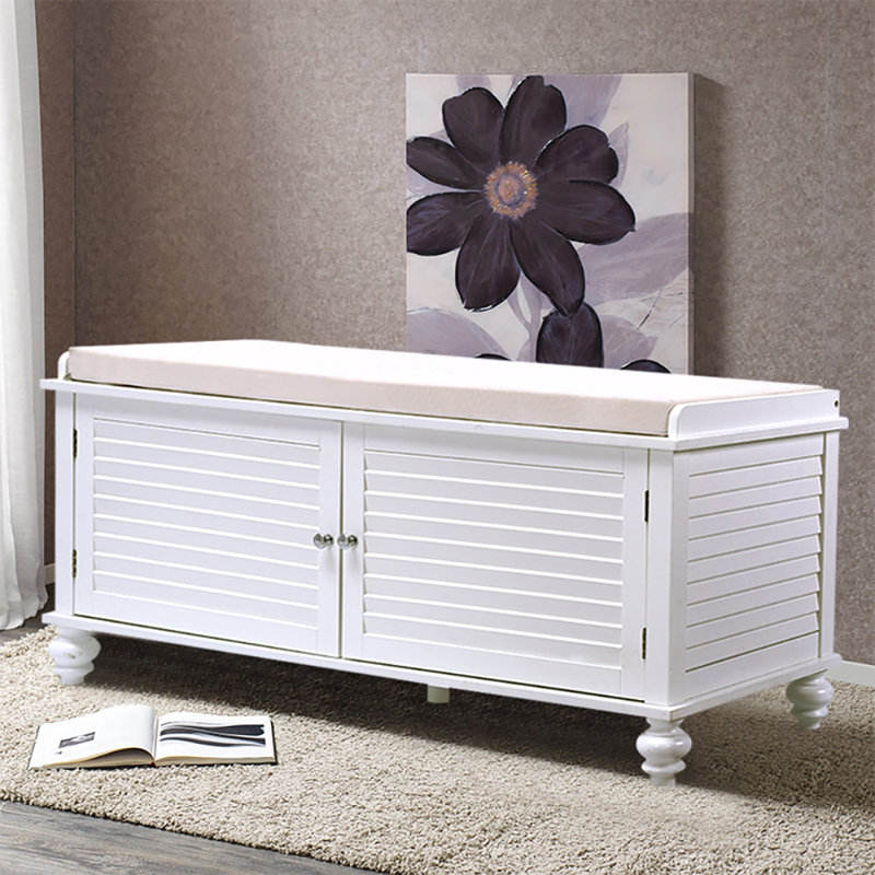 Libbey Linen Upholstered Storage Bench, White