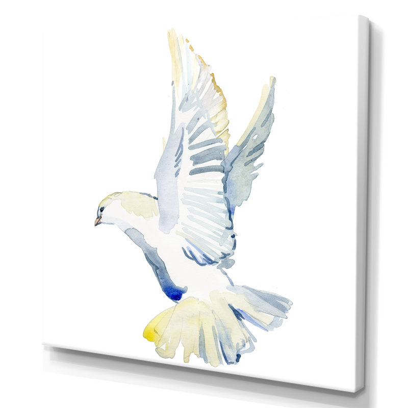 Colombe blanche en vol, H 16 po x l 16 po x P 1 po, Toile tendue