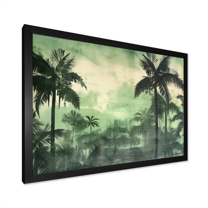 Palmier monochrome II sur toile, Cadre simple noir, H 24 po x l 32 po x P 1 po