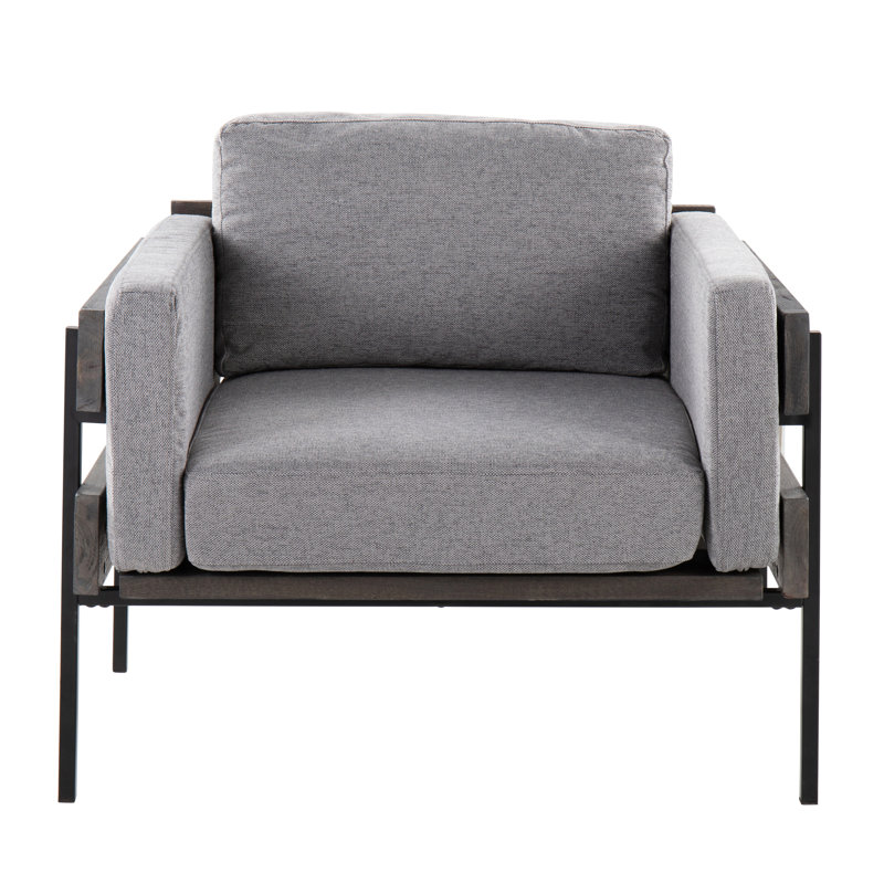 Upholstered Armchair, Light Gray Polyester, Black/Gray