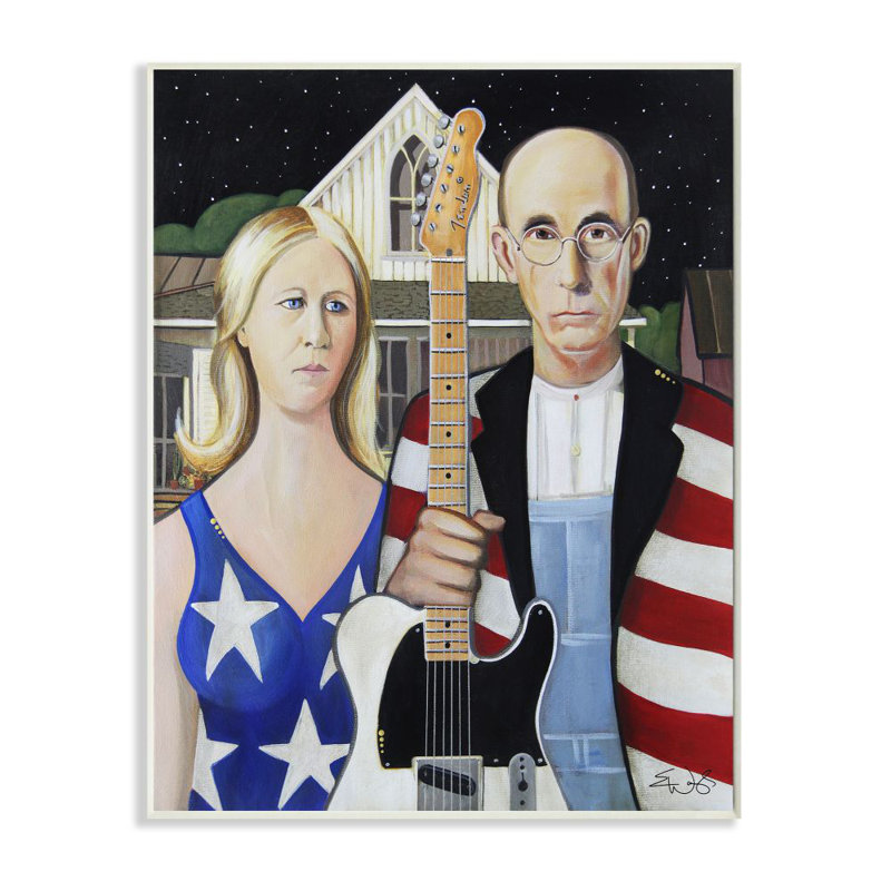 «American Gothic Rock Stars Classical Parody Modern Peinture», impression sur toile, H 19 po x l 13 po, Plaque murale