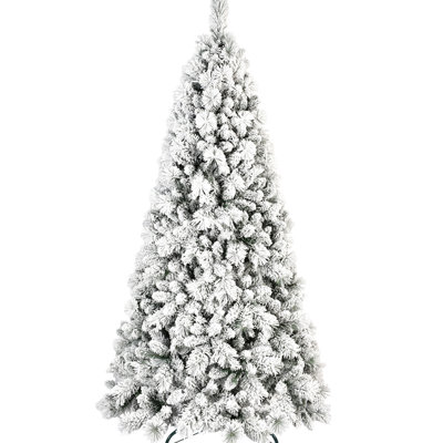 6ft Flocked Christmas Tree With 350 Warm White Led Lights, 752 Tips, Snowy & Hard Needle Branches, Hinged Design For Quick Setup, Metal Stand, Full Realistic Holiday Decor Tree, Assembly Simple