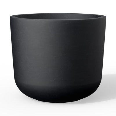 13,5 po Pot à fleurs rond moyen en béton noir avec trous de drainage