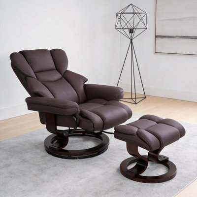 8-Point Massage Swivel Recliner with Ottoman, Heated Cat Scratch Leather Reclining Chair ,Bent Wood Base, Indoor Lounge TV Chair with Footrest for Li