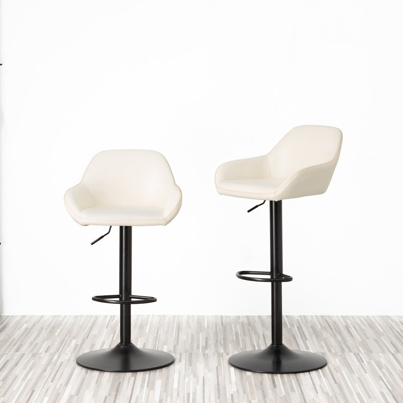 Thibodeaux Swivel Adjustable Height Bar Stool, Off-White