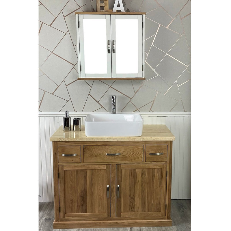 Ambellina 1000 mm Freestanding Single Vanity with Vessel Ceramic Basin, Oak