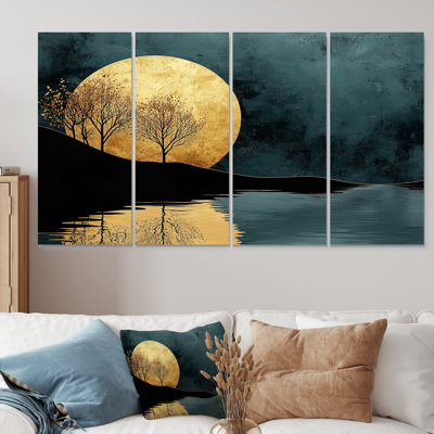 «Quiet Bold River» en émeraude harmonie dorée I - Art mural audacieux - Art mural traditionnel sur toile