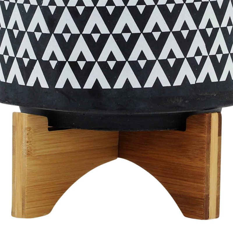 Ceramic 8" Aztec Planter On Wooden Stand