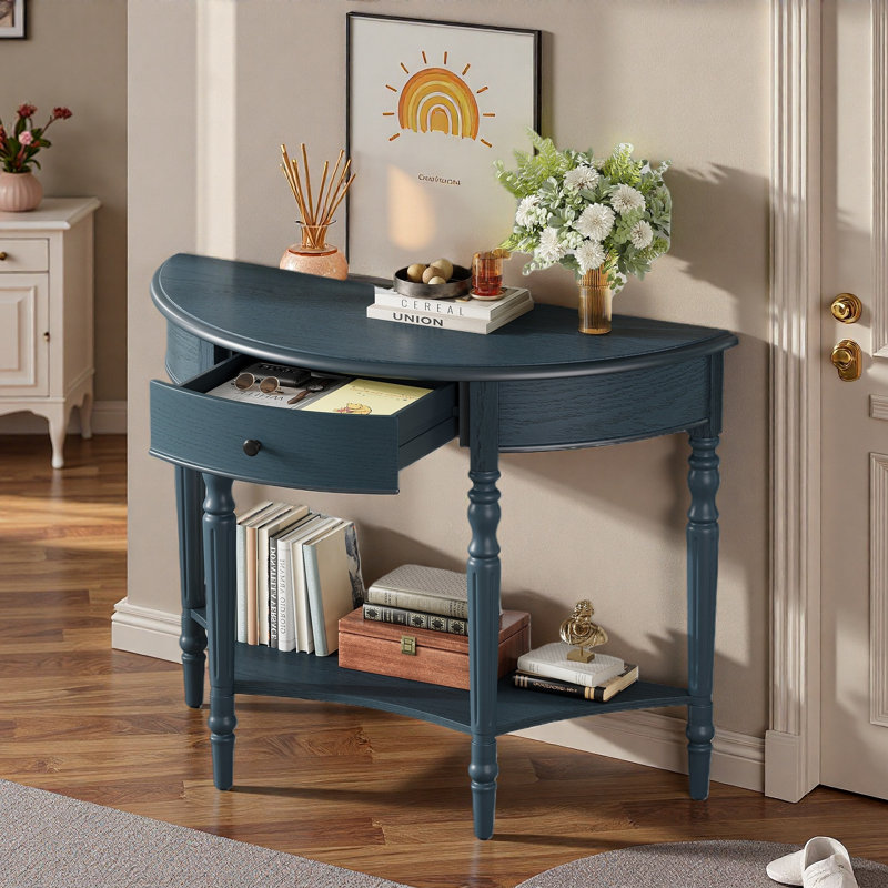Console Farmhouse avec un tiroir et une tablette de rangement, Marine