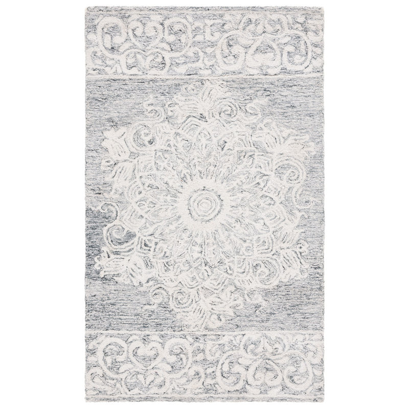 Abstract Hand Tufted Wool With Cotton Cloth Backing Floral Rug, Rectangle 3' x 5'