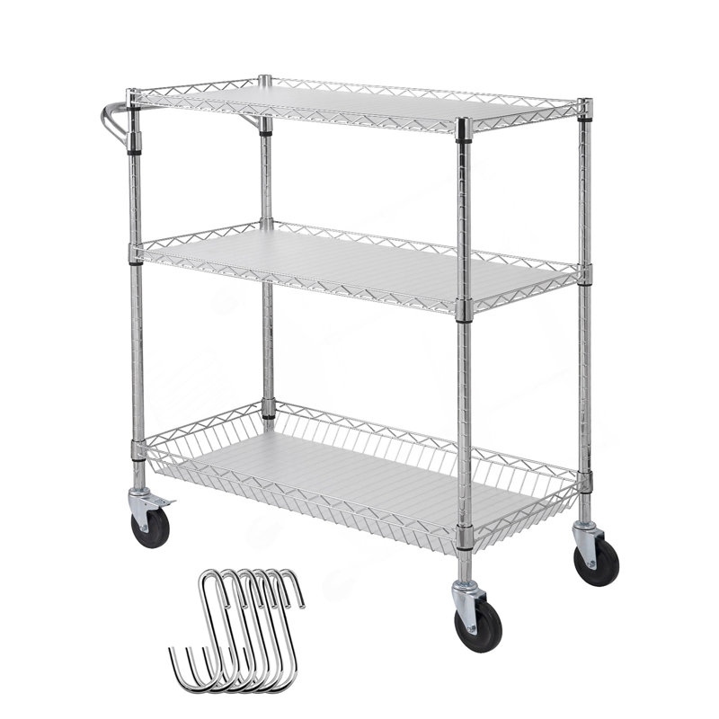 Chariot roulant en fil métallique robuste avec tablettes ajustables