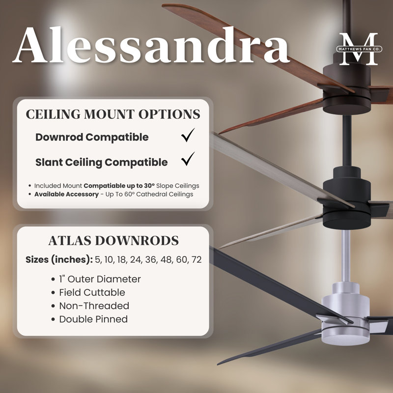 Alessandra Outdoor Downrod Ceiling Fan, Barn Wood Tone, Brushed Brass