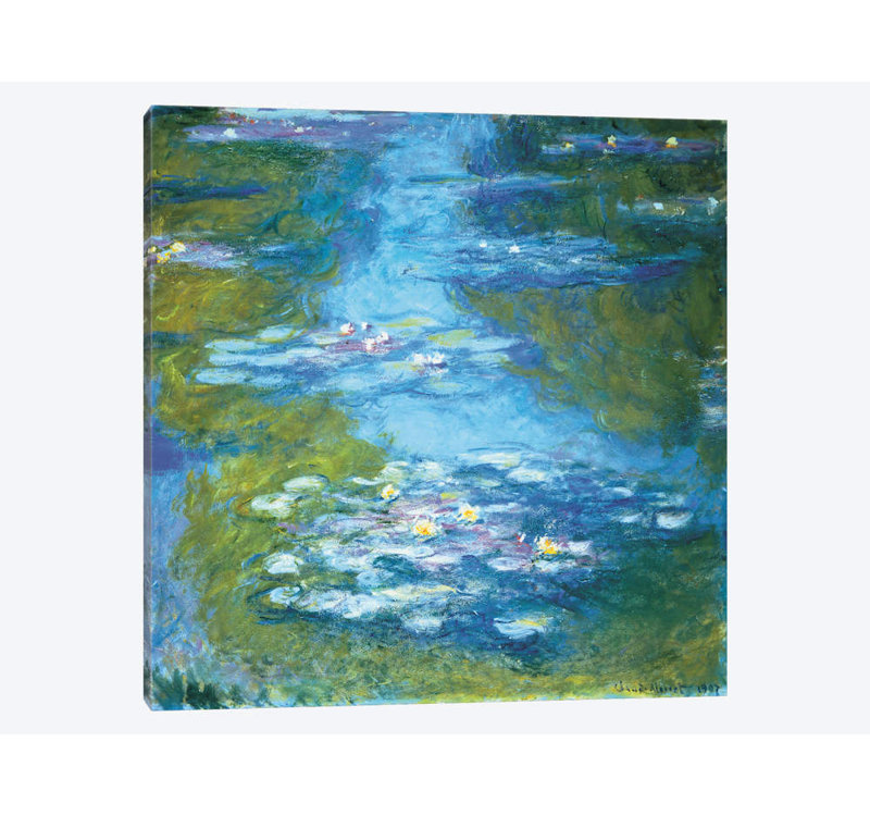 «Nymphéas II» par Claude Monet, impression sur toile, H 16 po x l 16 po x P 1 po, Papier avec cadre noir, Blanc