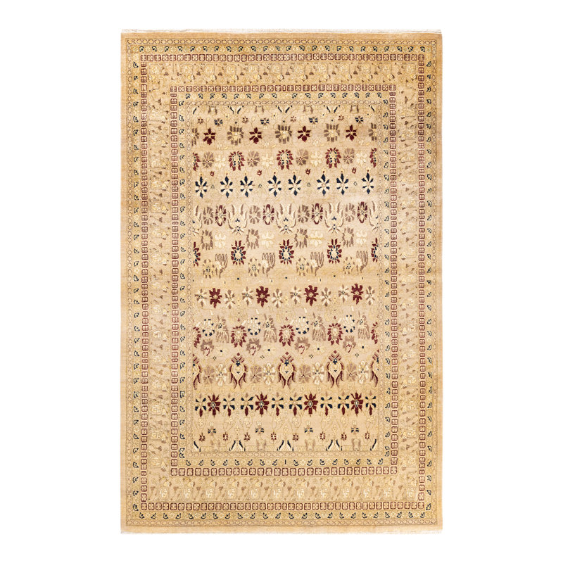 Sunny Traditions 6' x 9' Hand-Knotted Wool Area Rug in Yellow