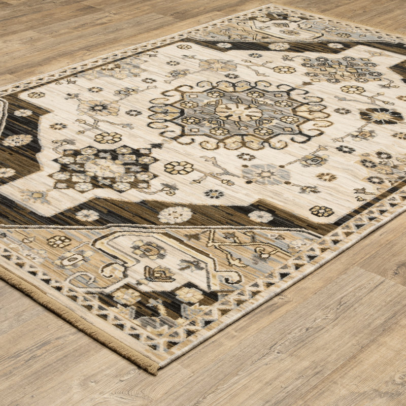 Kuester Old World Medallions Brown/ Grey Wool Blend Area Rug, Rectangle 2' x 3'