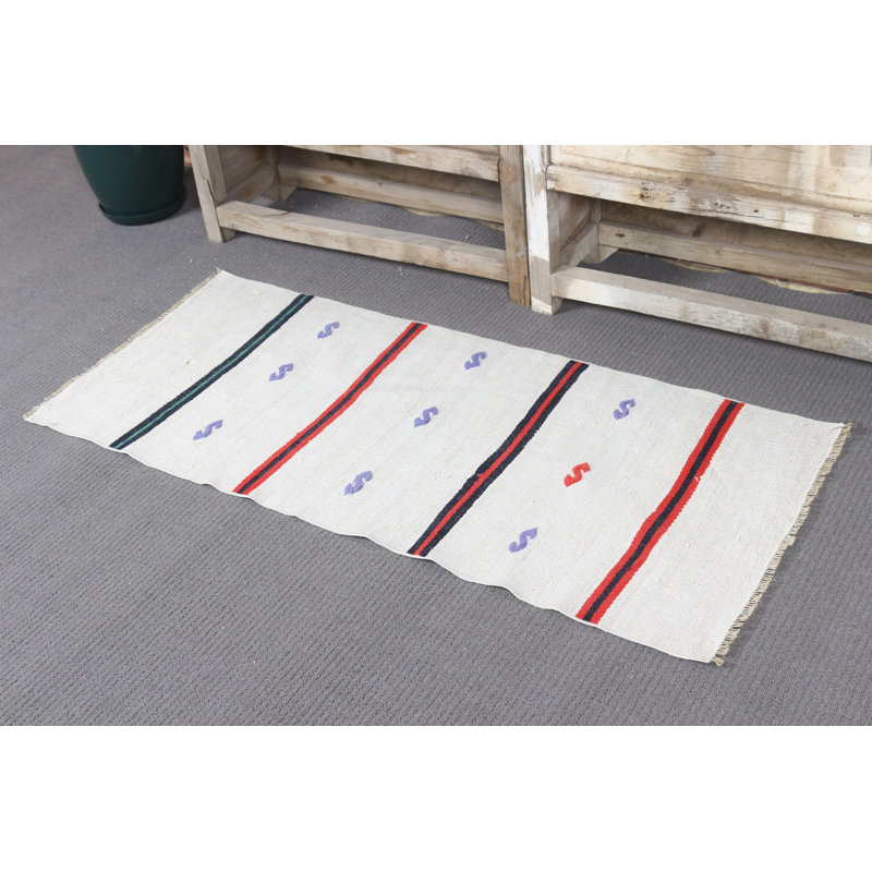 Vintage Turkish Hemp Rug in Striped Flat Weave Perfect for Entry Way in Small Size with White Background - 100% Natural and Eco-Friendly