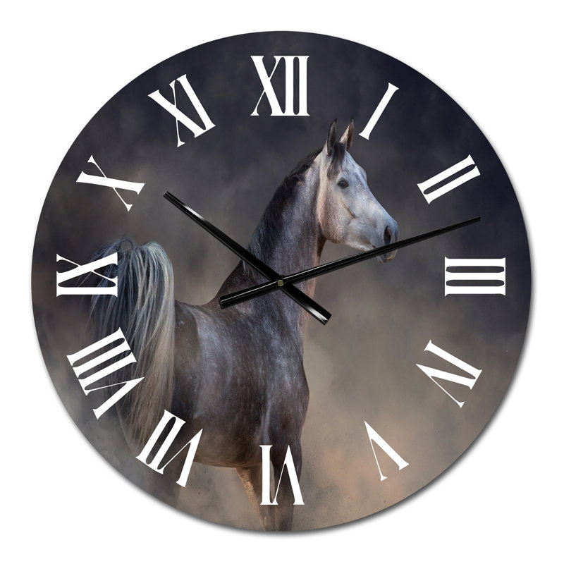 Horloge murale traditionnelle «Gray Arabian Horse Run Free on Desert Dust», Petit