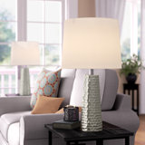 Belva 26" Silver Table Lamp Set, Hammered Metal with Base and Drum Shade (Brushed Silver)