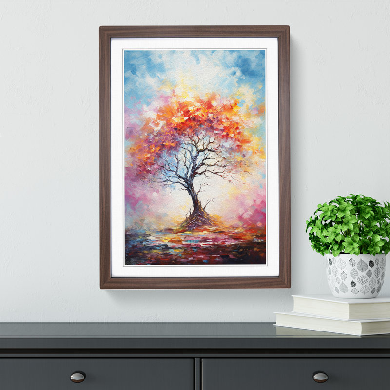 XYZ-FRM-V1223-6239 Tree Impressionism No.3 - Single Picture Frame Print on Wood, 34cm H x 25cm W x 2cm D, Walnut 