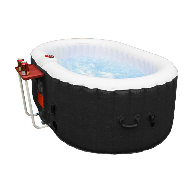 Oval Inflatable Jetted Hot Tub with Drink Tray and Cover, Black/White