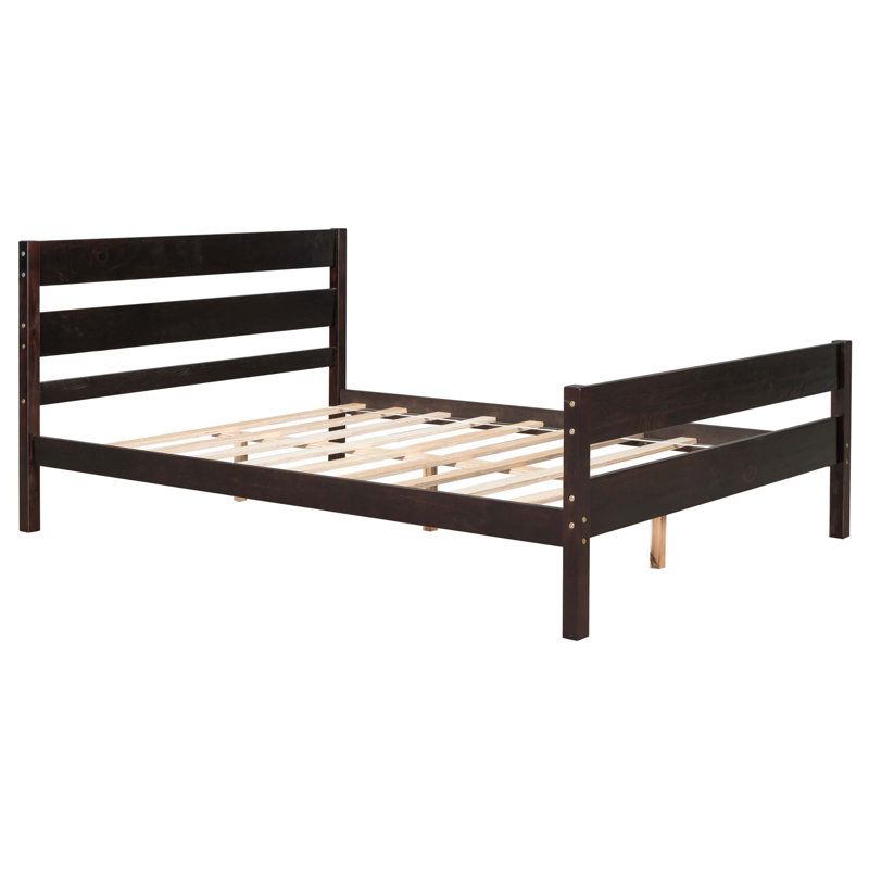 Très grand lit avec tête et pied de lit hauts, lit en bois de pin avec cadre de lit renforcé, Brun