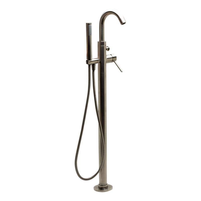 Robinet de robinet de baignoire à fixation sur le plancher à poignée simple avec pomme de douche à main, Nickel brossé