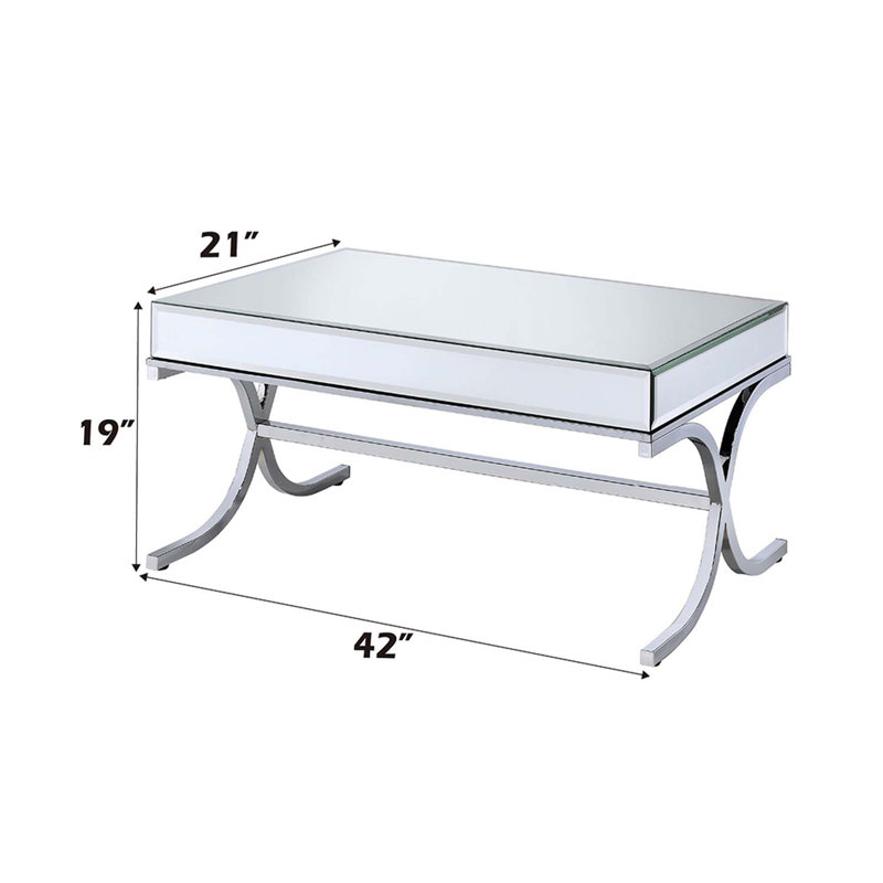 Table rectangulaire Yuri (sans rangement), miroir et finition chromée