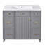 Meuble-lavabo 36 po avec lavabo en céramique, structure en bois massif gris, portes à fermeture en douceur, tablettes réglables, 3 tiroirs, tiroir à double profondeur pour le rangement du sèche-cheveux-118608758