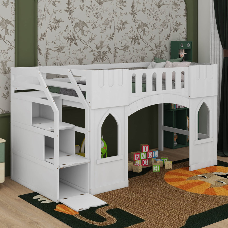 Twin Size Loft Bed With Window, White