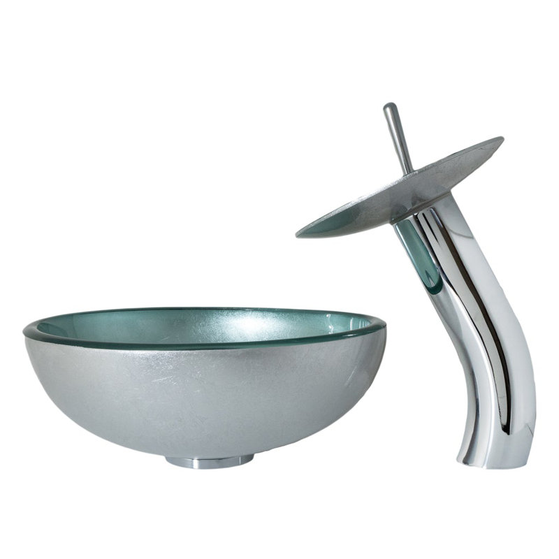 Novatto 12 " Glass Circular Bathroom Sink with Faucet, Silver, Chorme