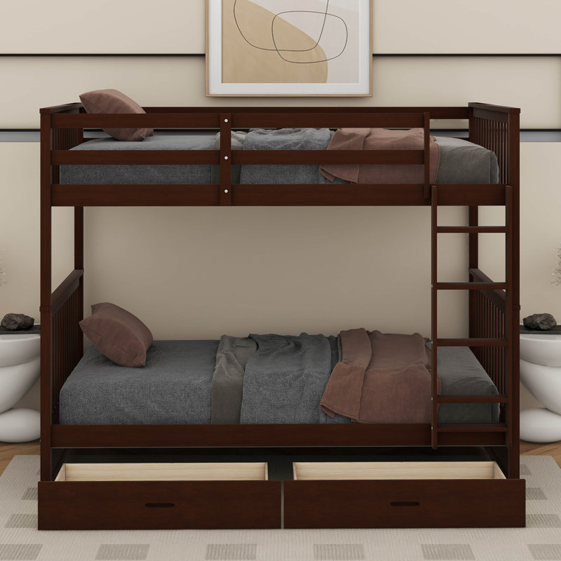 Lit superposé avec échelle et tiroirs de rangement, Simple sur simple, Espresso