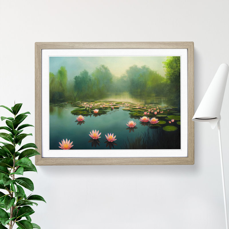 Special Water Lily Pond - Framed Print, 46cm H x 64cm W, Oak Frame