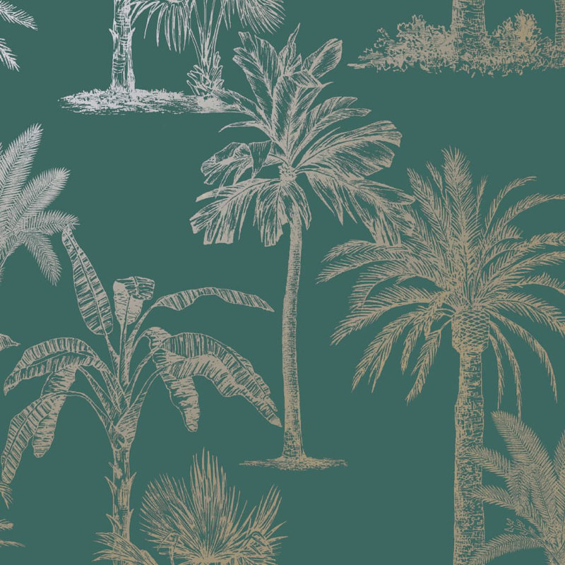 Dutch Wallcoverings Wallpaper Tropical Trees, Teal/Silver