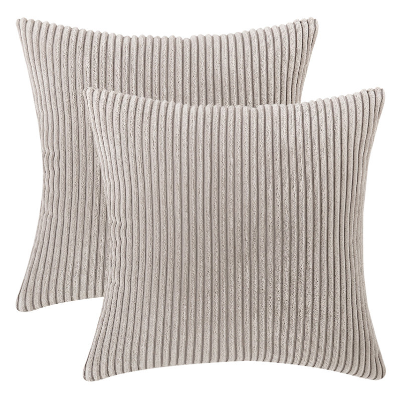 Housse de coussin à rayures, 18 po x 18 po, Gris clair