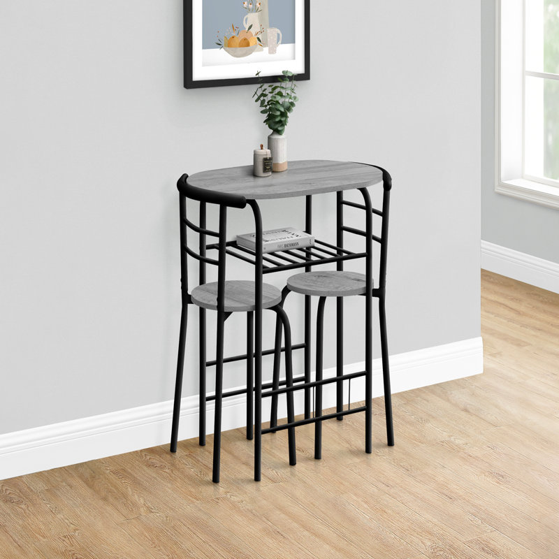 Ensemble de table de salle à manger, 3 pièces, petit, L 32 po, Gris, Noir, Gris