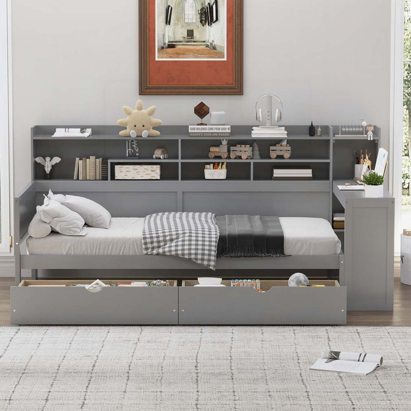 2-Drawers Storage Daybed, Gray, Twin
