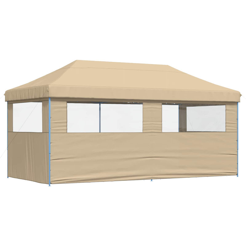 Vidaxl Foldable Tent Pop-Up With 4 Side Walls Outdoor Party Tent Garden Gazebo, Beige, Blue
