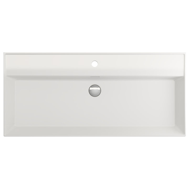 Lavabo de salle de bain rectangulaire double en argile réfractaire 18,3 po BOCCHI Milano, Blanc, Blanc