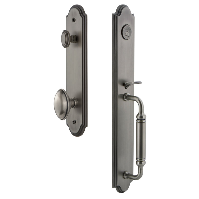 Arc Handleset with Single Cylinder Deadbolt and Eden Prairie Door Knob and Rosette, Antique Pewter, 2.375"
