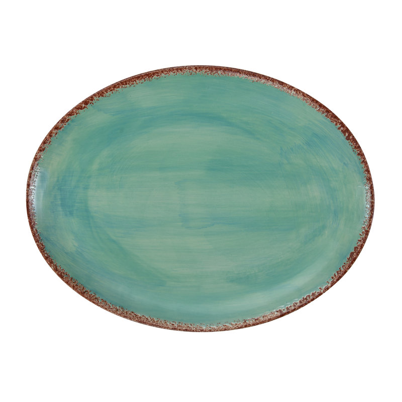 Turquoise and Rust Oval Ceramic Serving Platter