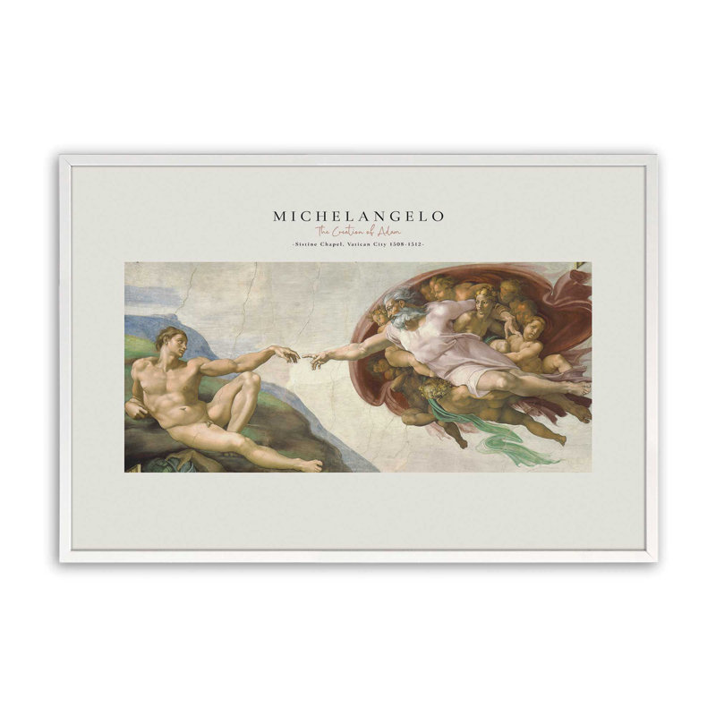 La création d'Adam par Michel-Ange v2, H 17,25 po x l 21,25 po x P 1,25 po, Reproduction encadrée sans passe-partout