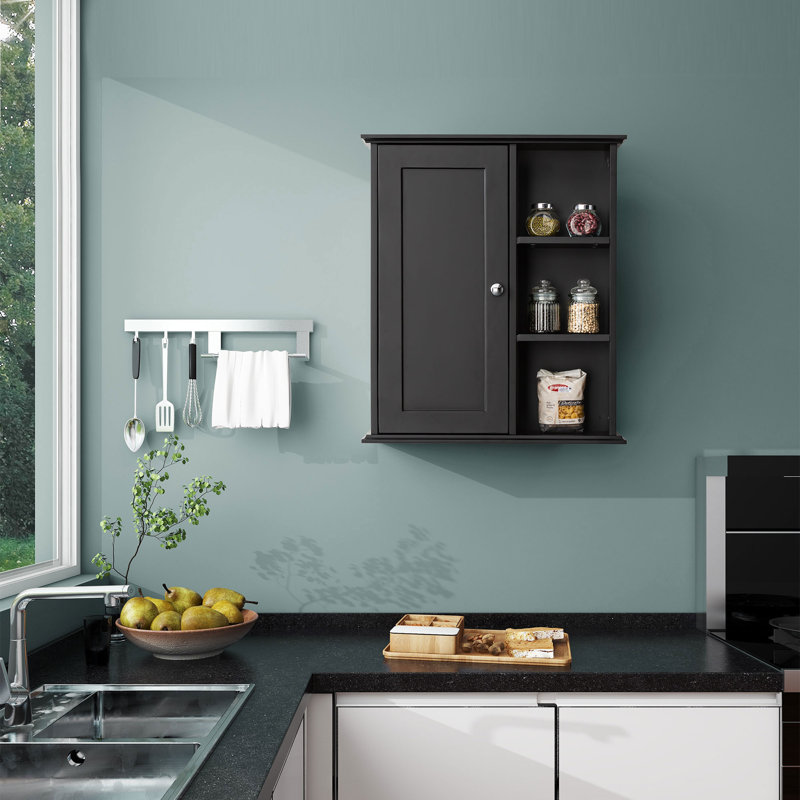  24 in. W x 7 in. D x 28 in. H Wall Bathroom Cabinet Over the Toilet Storage, Black
