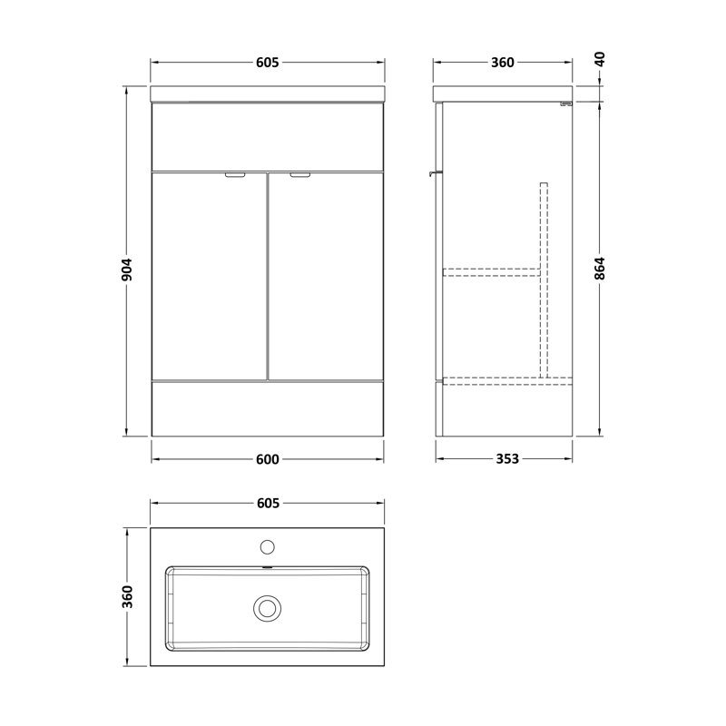 603mm Single Bathroom Vanity with Drop In Poly Marble Basin