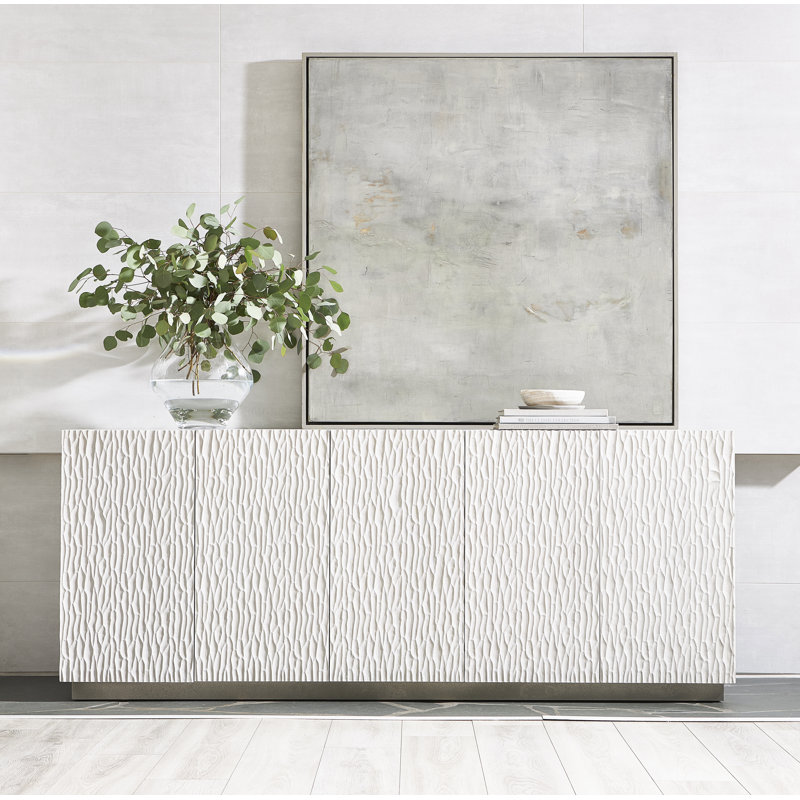Transitional Cream White Oak Entertainment Credenza with Cabinet