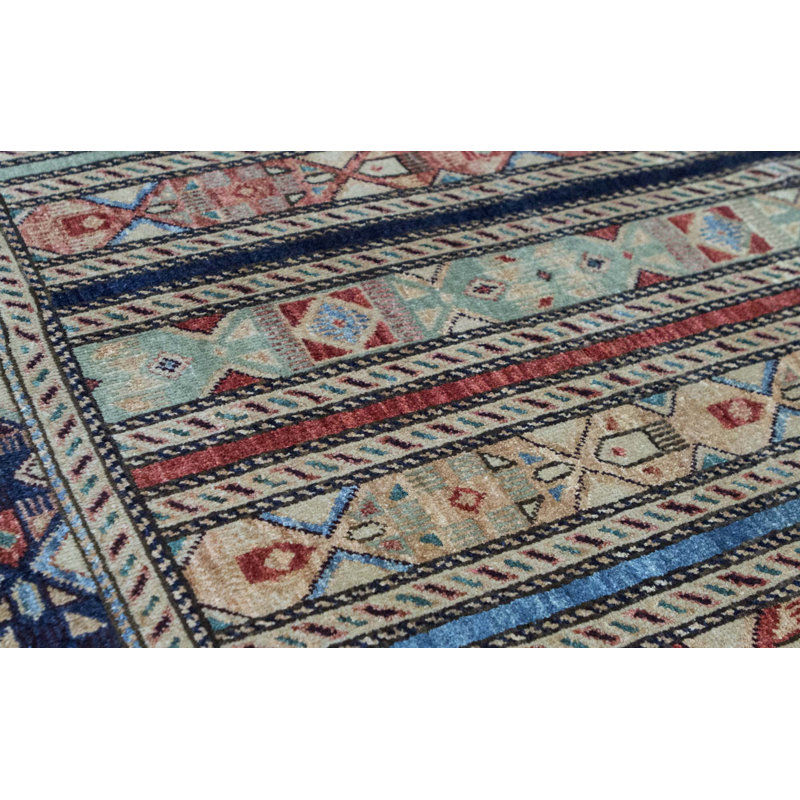 Tapis ivoire et bleu marine noué à la main de haute qualité