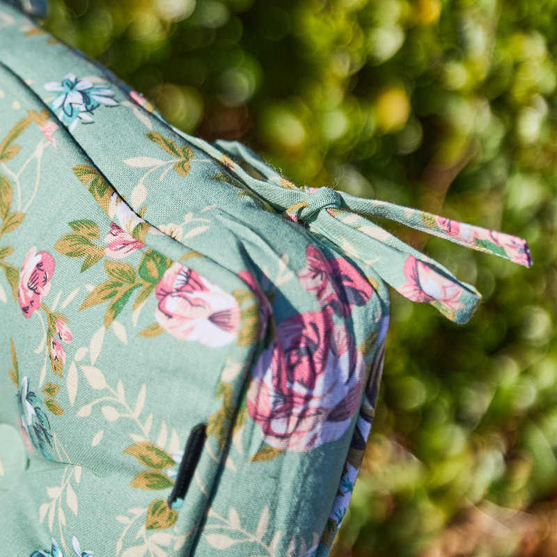 Set Of Two Outdoor Floral Green Seat Cushions